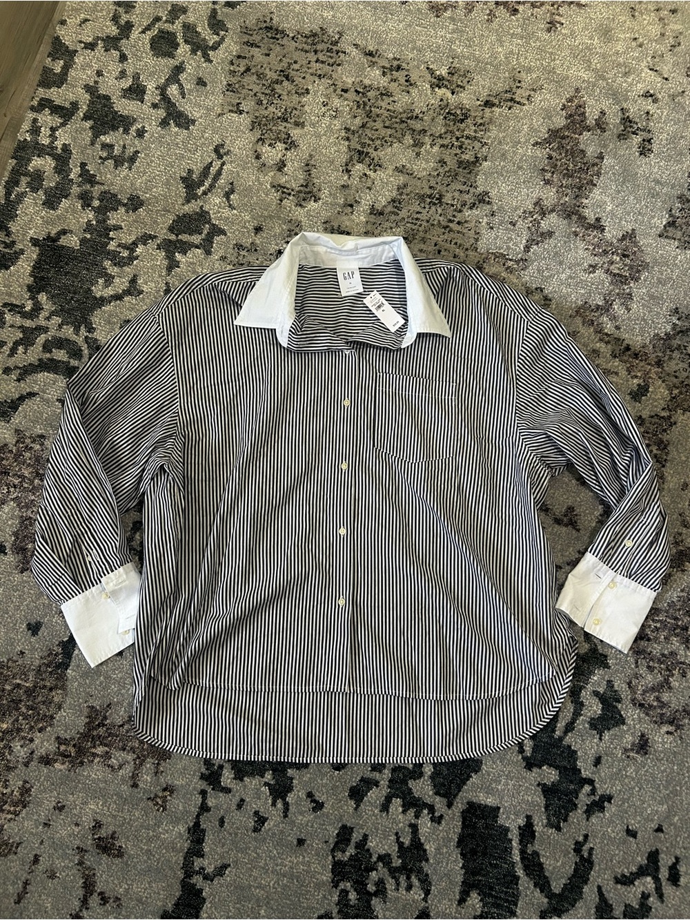 GAP Women’s Navy & White Striped Button-Down Shirt
